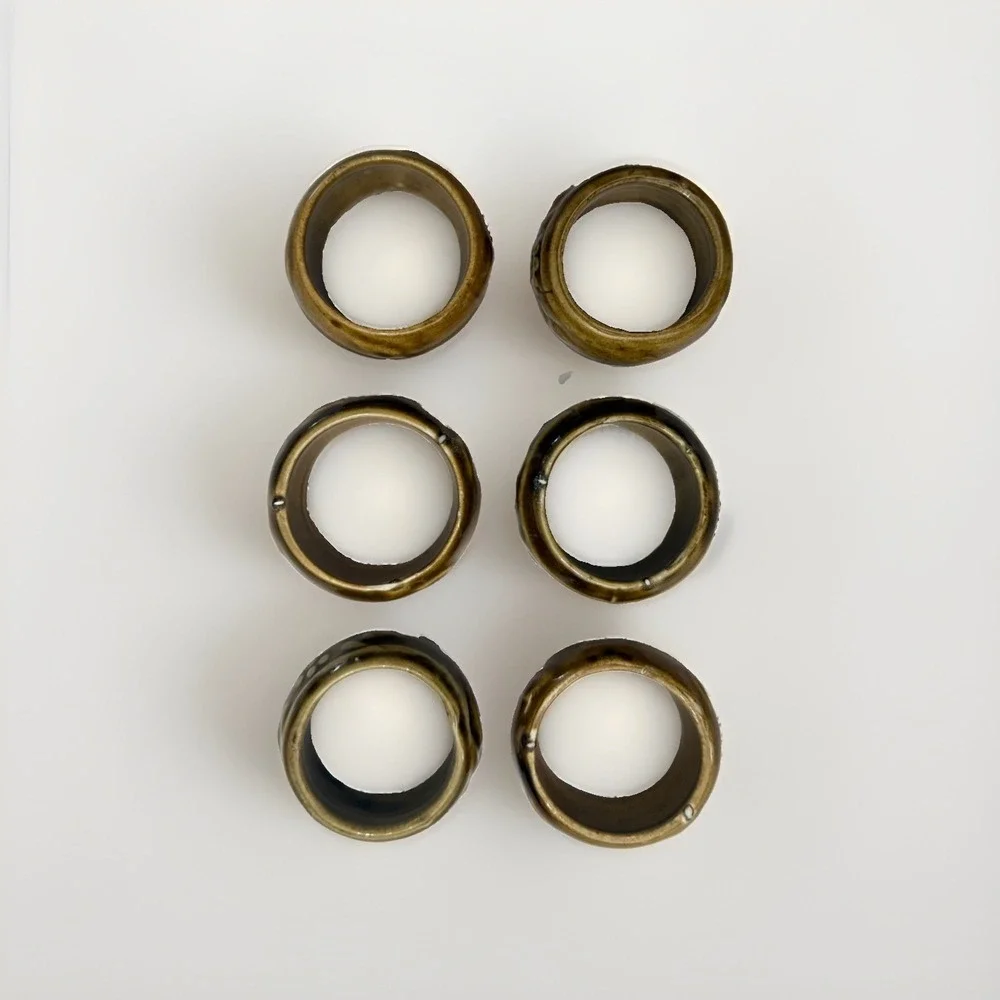 Set of 6 Vintage Ceramic Napkin Holders Pottery Brown Yellow Glaze